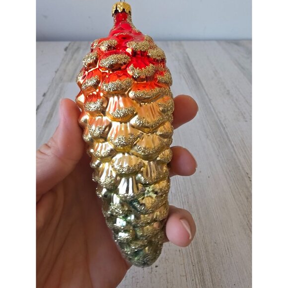 Vintage Columbia glitter gold acorn pinecone large ornament rainbow Xmas tree - Picture 5 of 7